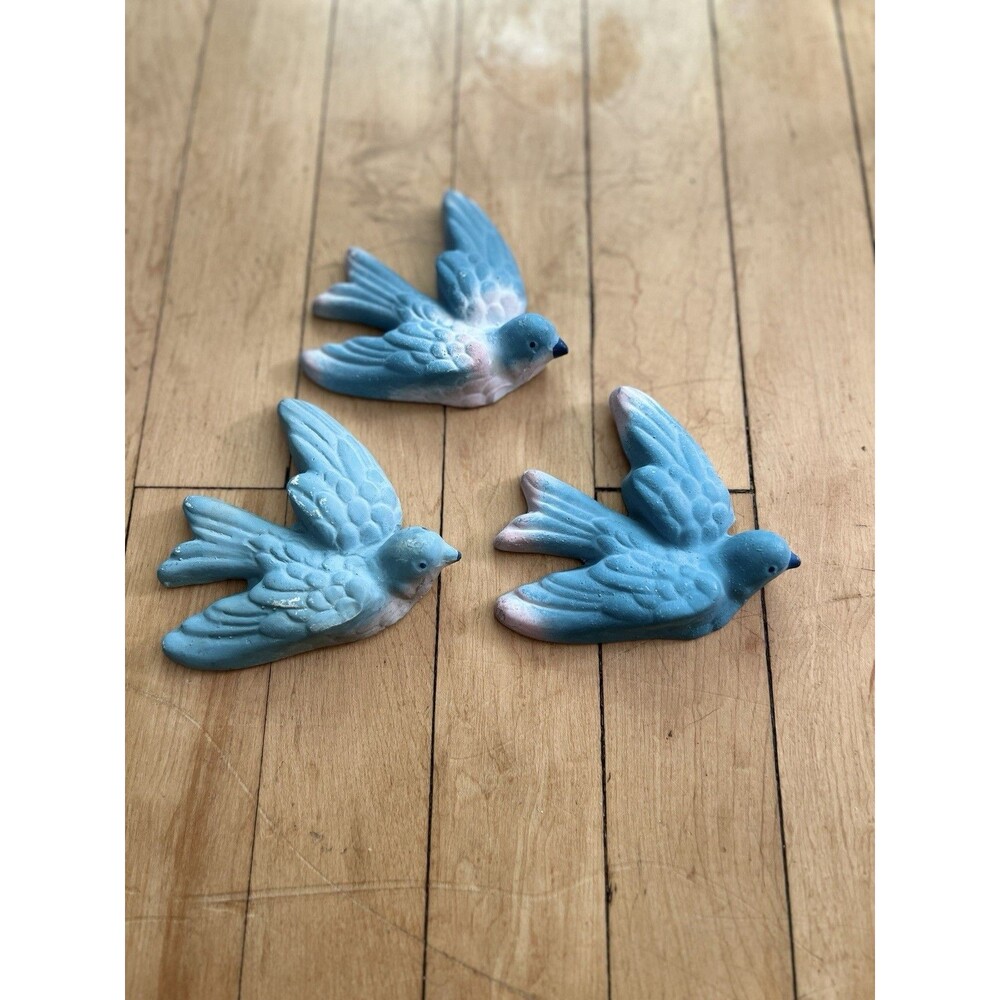 Vintage USA Pottery Bluebirds Wall Hang Set 3